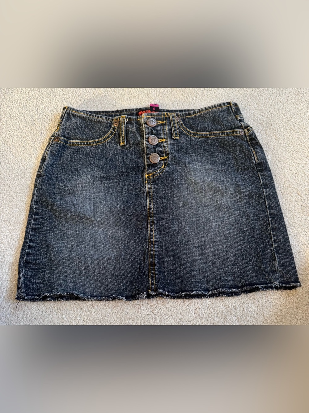 Vintage Dollhouse Dark Wash Denim Mini Skirt with Button Front
